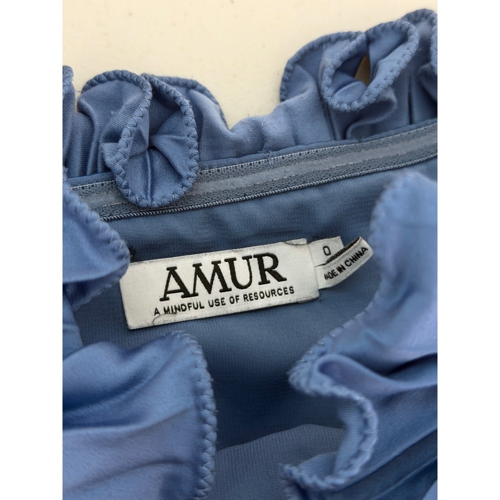 Amur Janey Gown Blue Strapless Pleated Ruffle High-Low Maxi Dress 0 - Picture 11 of 12